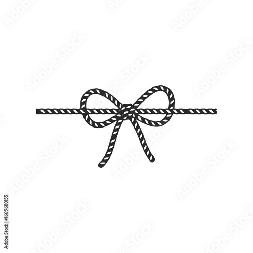 Intricate black and white bow line drawing on white background