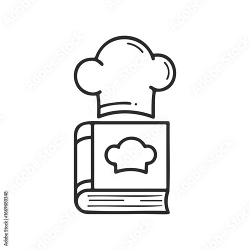 Chef hat and cookbook icon outline illustration for culinary design