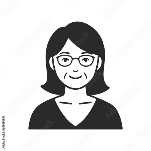 Smiling mature caucasian female avatar in glasses