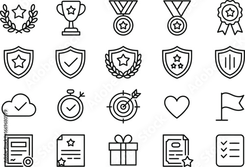 Achievement icons vector set for business success and award symbols in modern line style graphic design