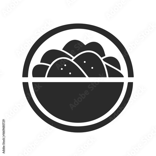 Minimalist icon of bowl filled with mashed potato silhouette