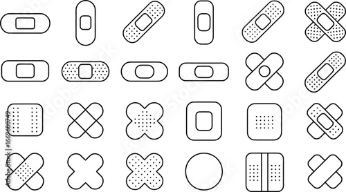 Vector illustration of various band aids first aid medical bandage plaster set for wound care needs