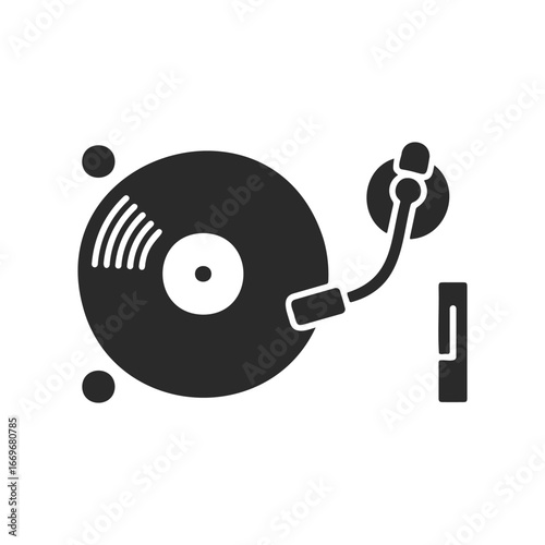 Vintage vinyl record player turntable silhouette icon on white background