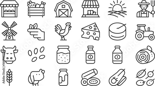 Farm fresh produce icons set vector illustration featuring agriculture and organic farming elements design