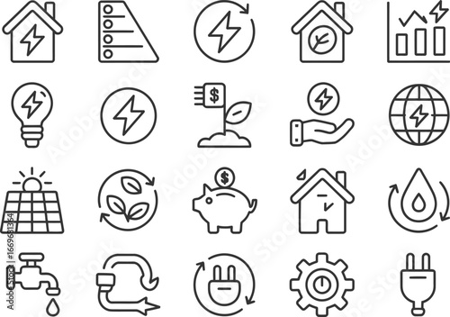 Renewable energy and sustainability icons set vector illustration for eco friendly concept design