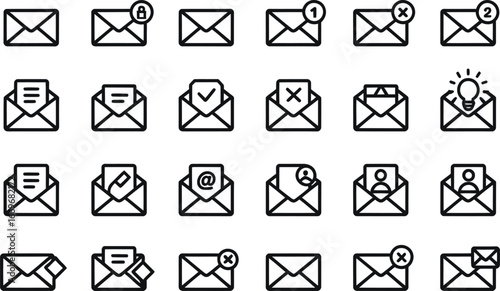 Vector email icons set for web design and user interface design with different states and notifications