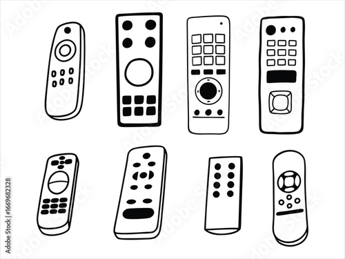 Collection of hand drawn remote controls for entertainment devices
