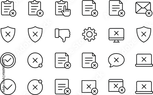 Vector icon set representing rejection and cancellation symbols for ui design and web development needs