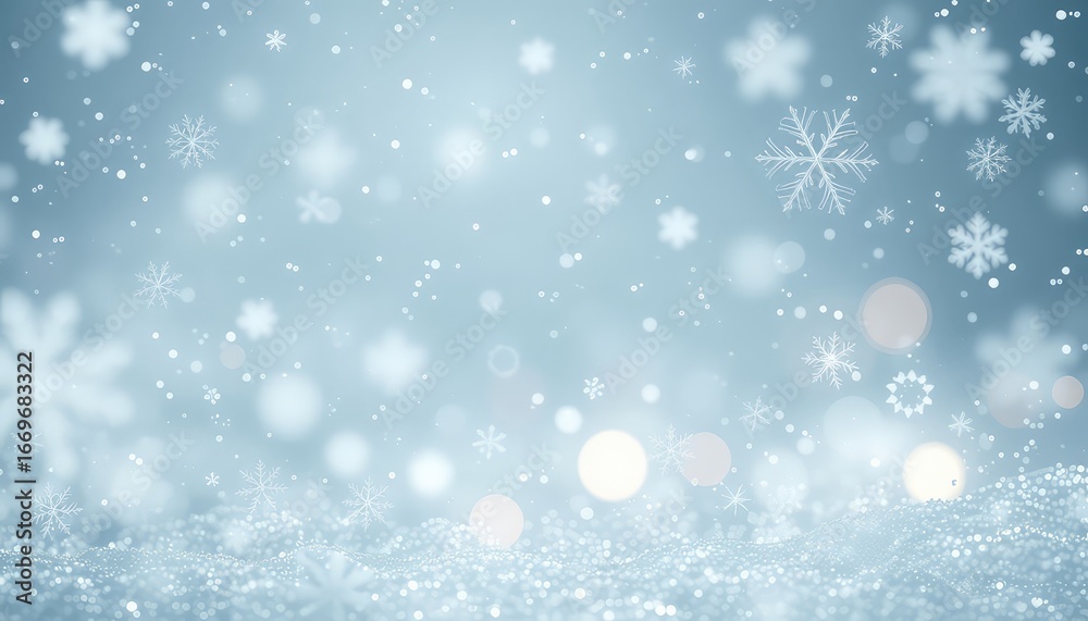 Fototapeta premium Delicate snowflakes gently falling in a serene winter scene, creating a beautiful and enchanting atmosphere