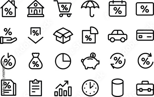 Discount and finance icons vector set for business promotion and sale offer marketing design concept