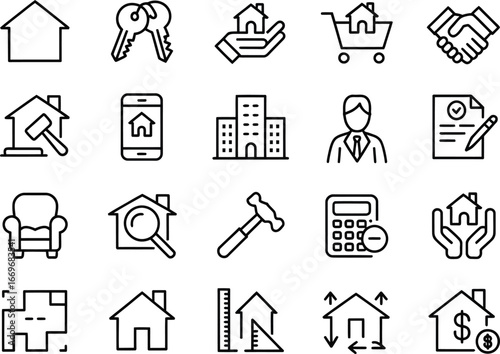 Real estate icons set vector illustration for property investment and home buying and selling concept