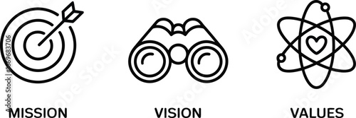 Mission vision values icons vector illustration for business strategy and company core values design