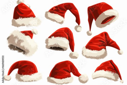 Festive Santa Hats in Different Shapes – Cartoon Vector Icons