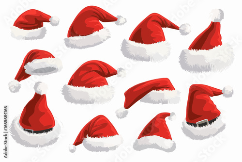 Santa Claus Hats Icon Set – Flat Christmas Vector Illustration
