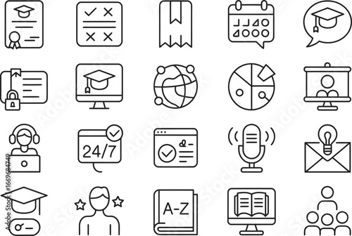 Online education and e learning vector icon set for courses and digital study resources design needs