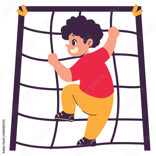 Illustration of an Kids Playing Climbing Net in Playground