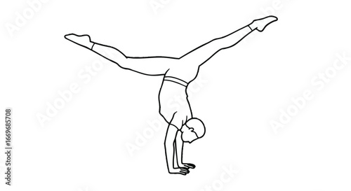 Gymnast Performing Handstand Split Line Art Illustration