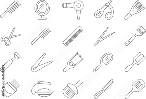 Hairdressing tools icons set vector illustration for beauty salon and barber shop equipment collection