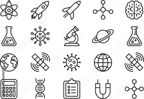 Science technology research and development vector icons for education and innovation concepts design
