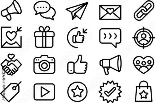 Social media marketing icons vector set for business promotion and digital marketing strategy design 96