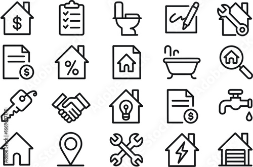 Real estate icons set vector illustration for property investment and home repair services concept