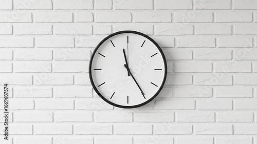 Wallpaper Mural Clock with black frame on white brick wall shows 1123 Torontodigital.ca