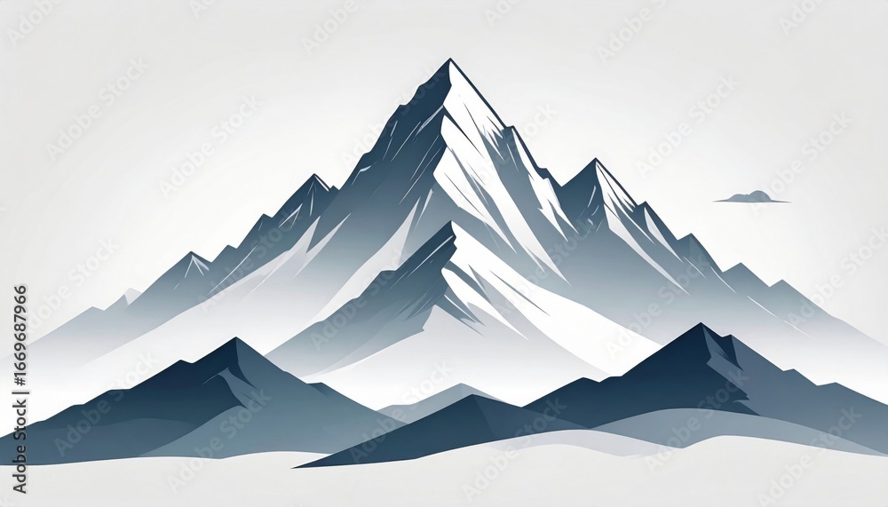 Fototapeta premium Minimalist Mountain Range Landscape View With Peaks in Blue and White Hues