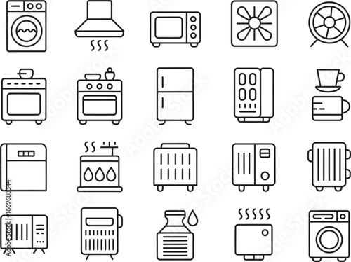 Outline appliance icons set vector illustration of home appliances kitchen appliances and more in black
