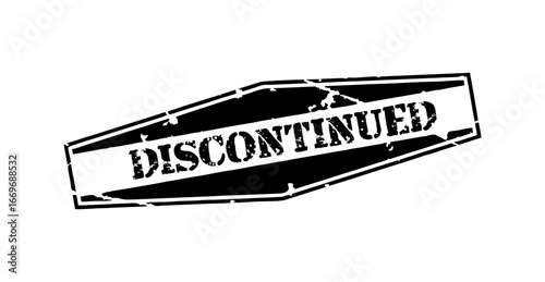 Grunge black discontinued hexagon rubber seal stamp on white background