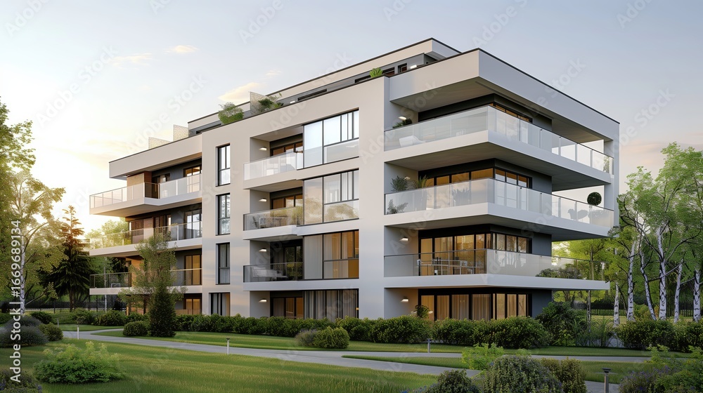 Fototapeta premium a photorealistic 3D render of a modern residential building 