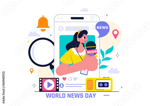 World News Day Vector Illustration featuring Press Freedom, Media, and Journalism Promoting Truth Amidst the Rise of Misinformation in a Background