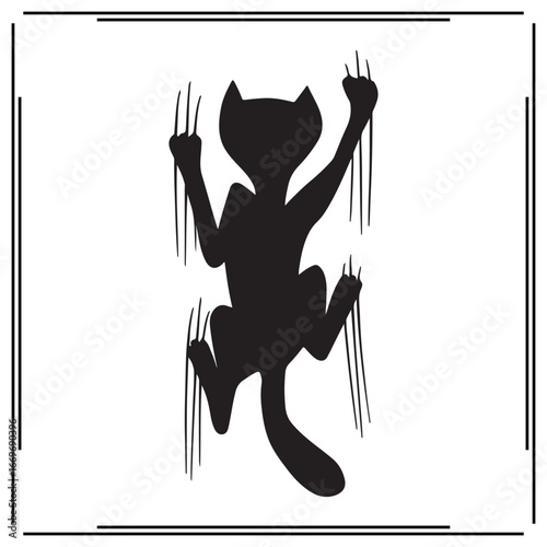 Silhouette of Cat Climbing - Black and White Animal Icon - Vector Illustration for Pet, Wildlife, and Animal Lovers Projects