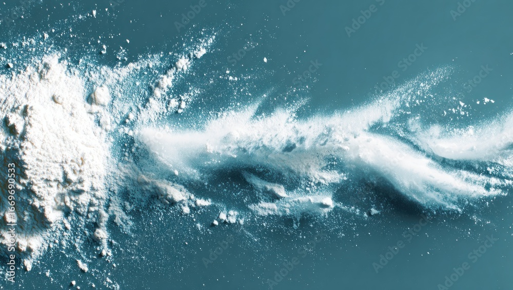 Obraz premium White powder splattered across a flat blue surface