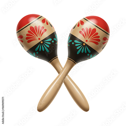 Realistic Mexican maracas percussion instruments pair isolated on transparent background