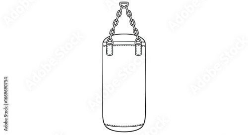 A simple line drawing illustration of a punching bag hanging from a chain, symbolizing boxing and martial arts training
