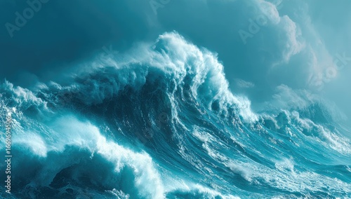 A powerful ocean wave crashes against the sky, showcasing the raw energy and beauty of nature's force.