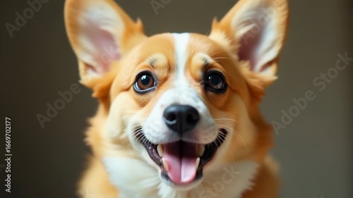 A close-up shot of a dog's face with its mouth open, ready to bark or yelp