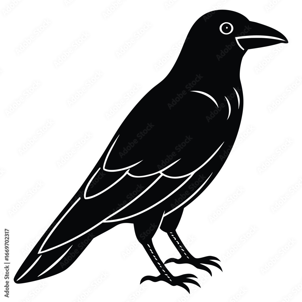 Obraz premium black raven line art vector icon