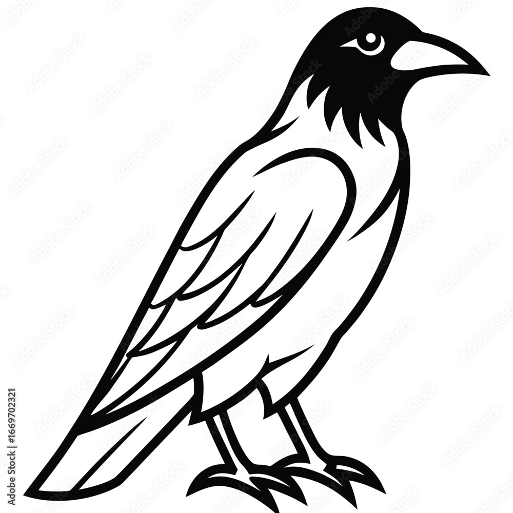 Fototapeta premium black raven perched line art vector icon