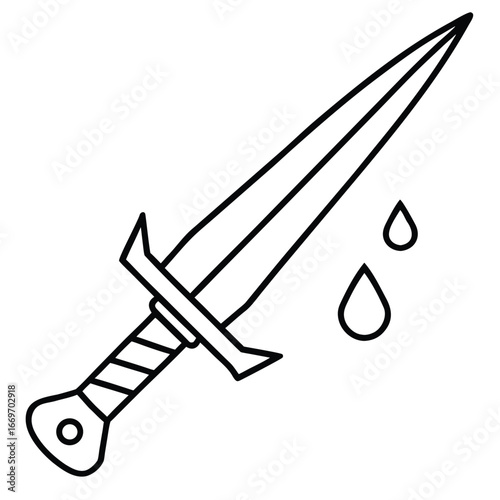 bloody dagger sharp line art vector icon
