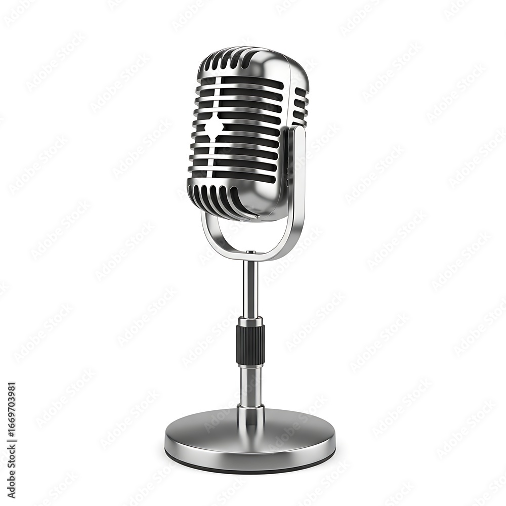 Fototapeta premium Classic silver microphone on a white background, isolated on white background