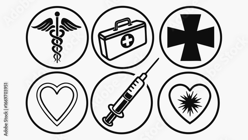 Vector icon illustration set of medical flip flops with a heart design
