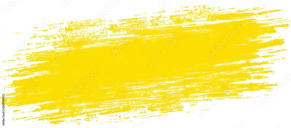 Fototapeta premium Yellow paint brush stroke on a white background, texture visible