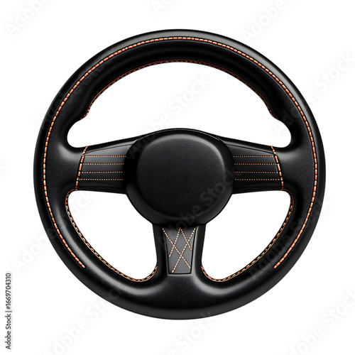 Black Leather Steering Wheel with Copper png