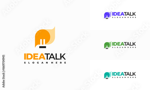 Idea Talk Logo designs concept vector, Discuss Chat and Light Bulb logo template icon