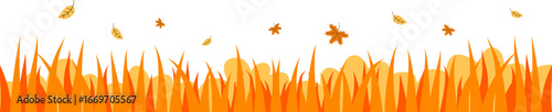 Autumn grass with falling leaves illustration