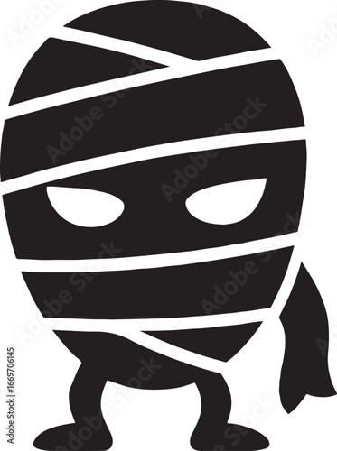 Mummy face silhouette with bandages, perfect for Halloween, spooky, and horror-themed designs.