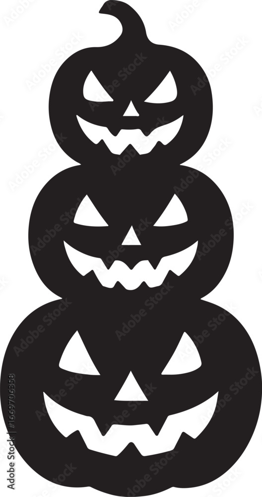 Obraz premium Stack of three pumpkins silhouette, perfect for Halloween decorations, autumn, and festive designs.