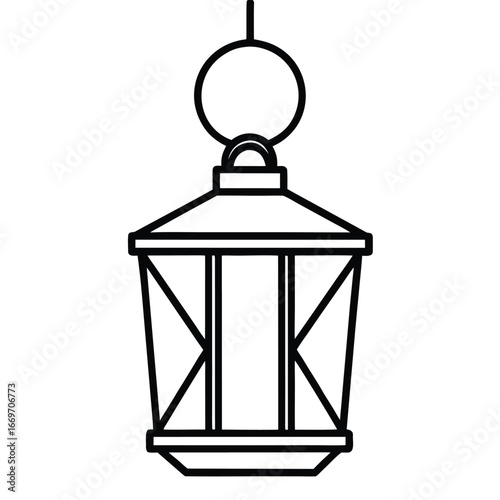 hanging lantern line art vector icon
