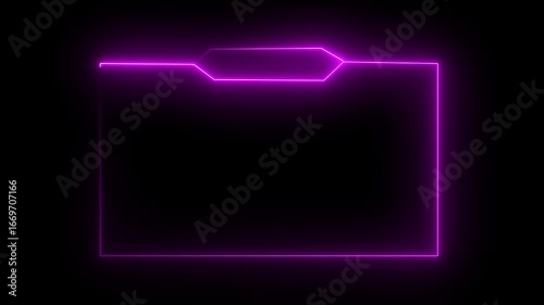  neon frame animation with neon box frame. Animated neon Icon. Neon looped light frame for video a transparent background. replay Frame . violet color frame..4k